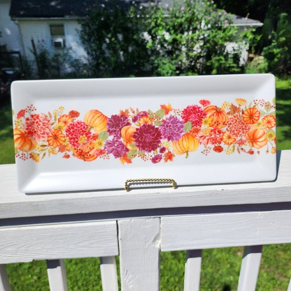 Pumpkin Autumnal Print Design Large Rectangular Melamine Serving Tray 19in - Picture 6 of 8